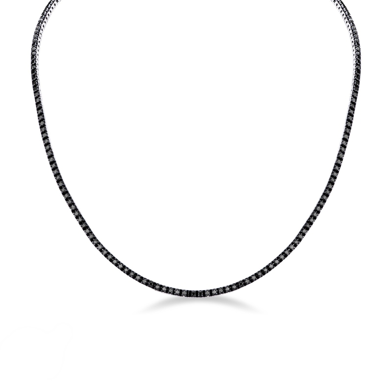 Collier rivière en or blanc 18k avec diamants noirs et griffes brunies 