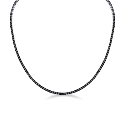 Collier rivière en or blanc 18k avec diamants noirs et griffes brunies 