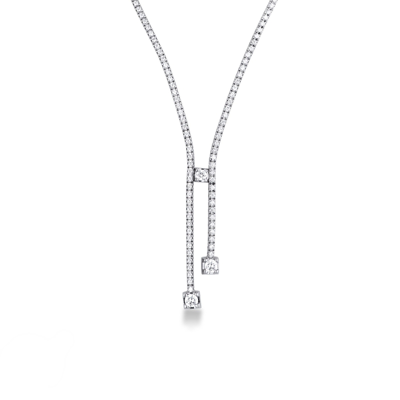 Collier tennis pyramide en or blanc 18k avec diamants