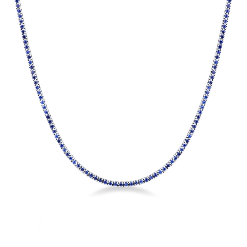 Collier de tennis en or blanc 18k avec saphirs 