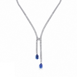 Collier tennis en or blanc 18k avec diamants et saphirs bleus