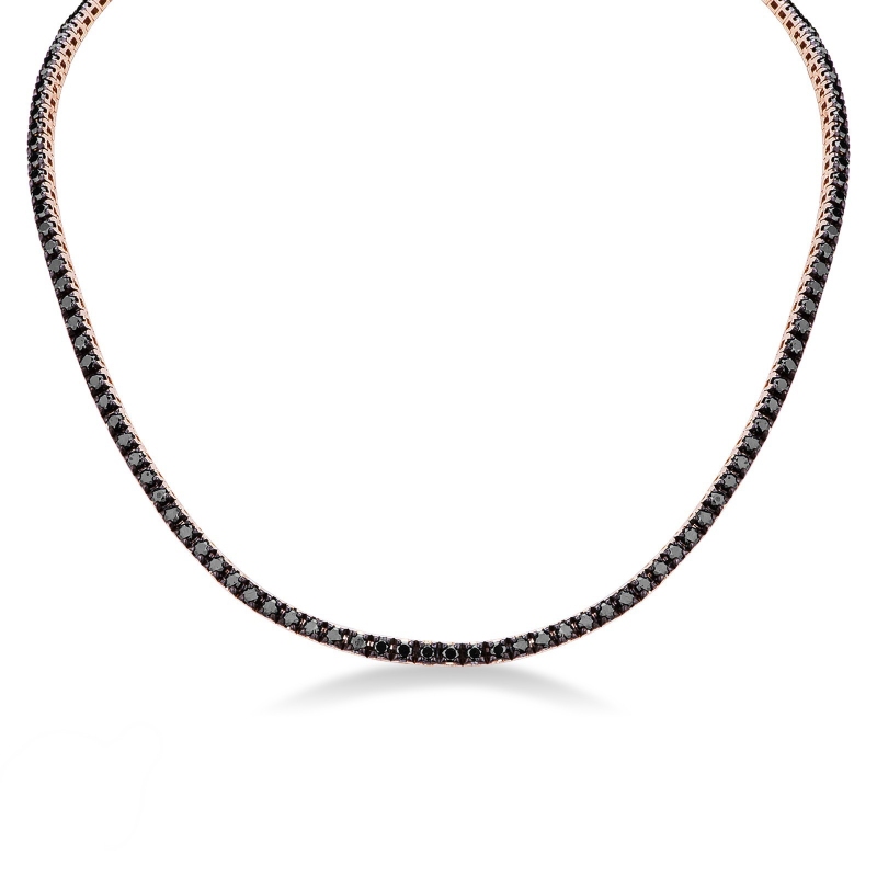 Collier tennis en or rose 18k avec diamants noirs brunis