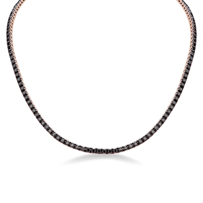 Collier tennis en or rose 18k avec diamants noirs brunis