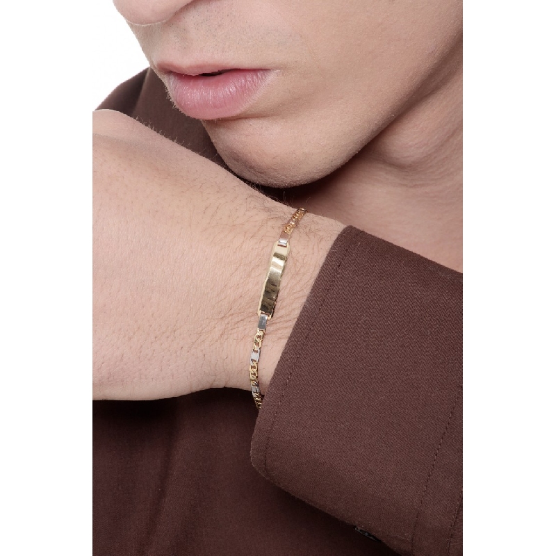 Bracelet avec plaque en or jaune et blanc 18k, 18 cm 