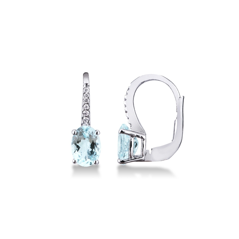 Boucles d’oreilles dormeuses en or blanc avec aigue-marines et diamants
