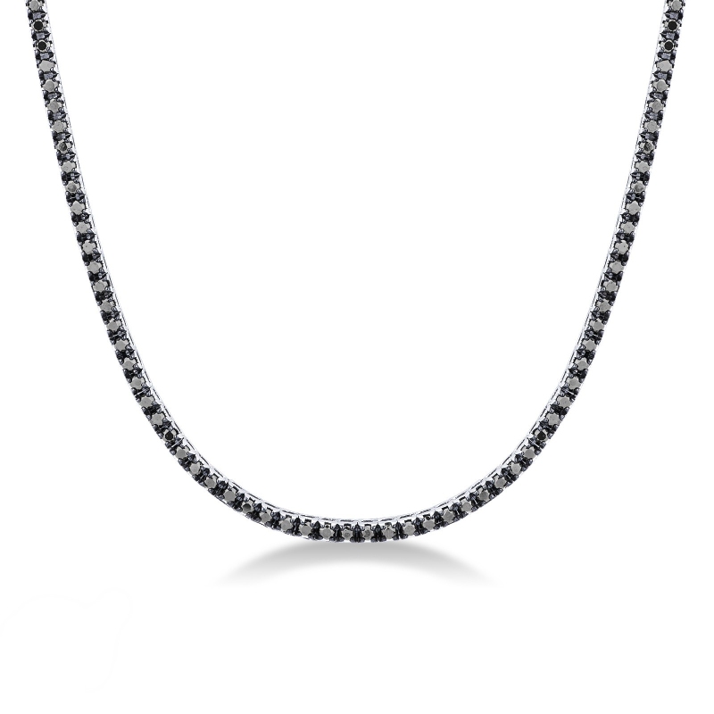 Collier tennis en or blanc 18 carats avec diamants noirs