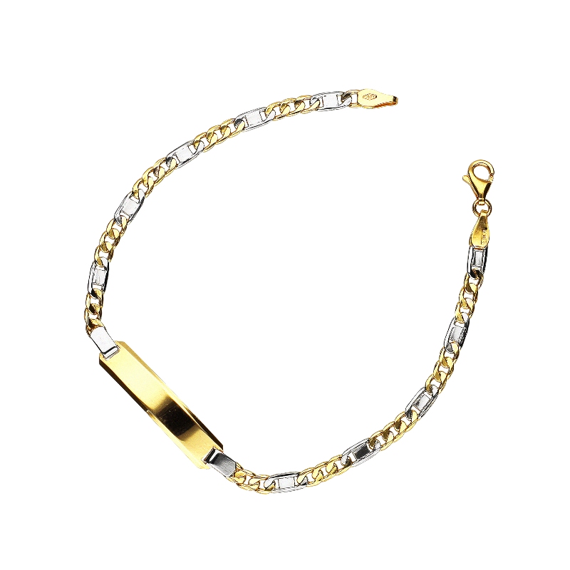 Bracelet avec plaque en or jaune et blanc 18k, 18 cm 