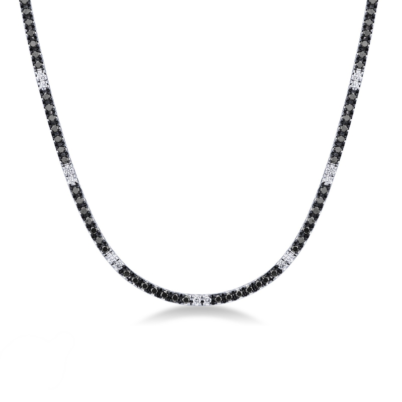 Collier tennis en or blanc 750 carats avec diamants noirs et blancs