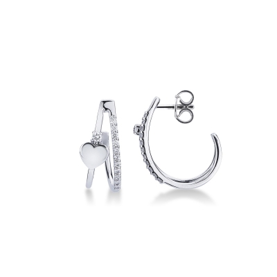 Boucles d’oreilles or blanc 18k cœur avec diamants