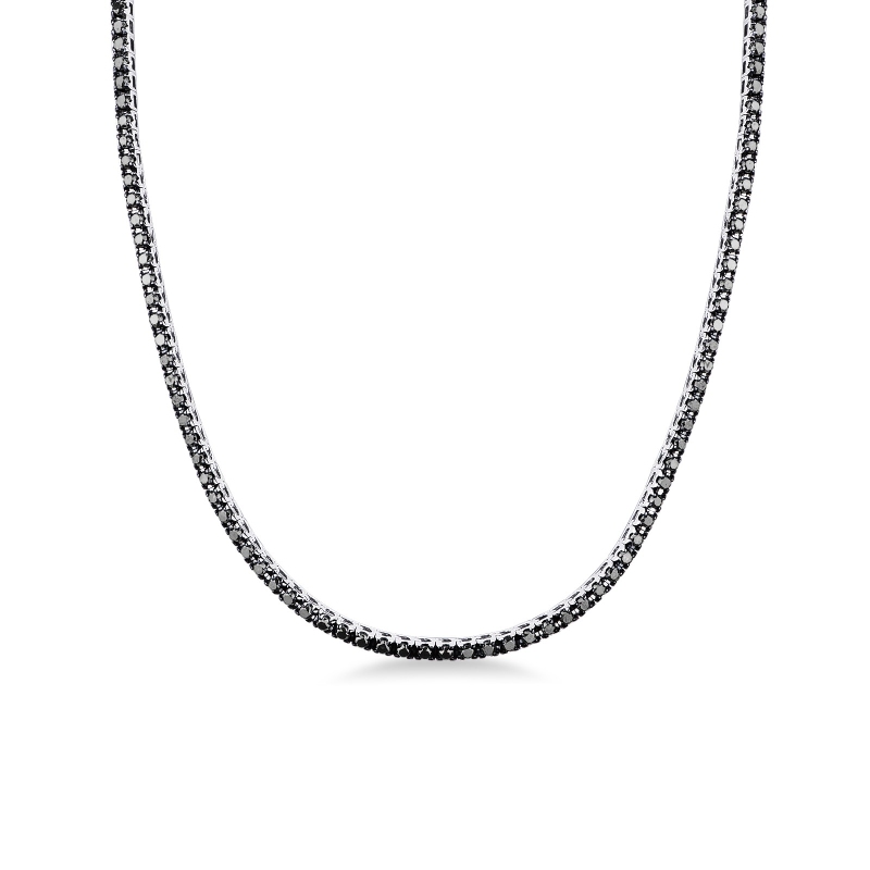 Collier tennis pyramide en or blanc 18 carats avec diamants noirs 