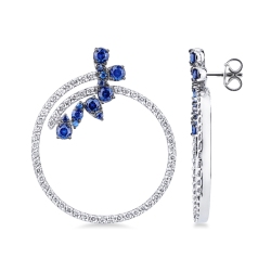 Créoles en or blanc 18k avec des saphirs bleus et des diamants