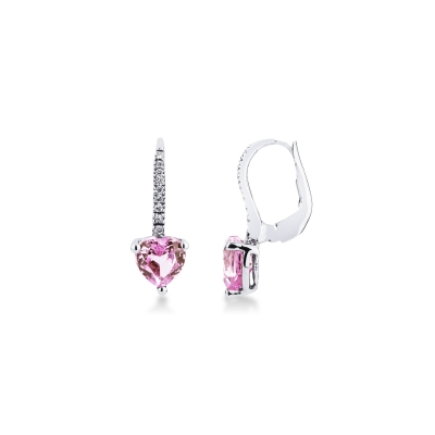 Boucles d'oreilles en or blanc 18 carats avec saphir rose