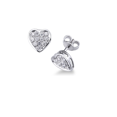 Boucles d'oreilles à cœur en or 18k avec un pavage de diamants 
