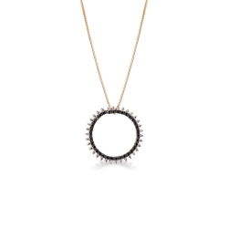 Collier en or rose 18k cercle diamants noirs taille brillante et diamants