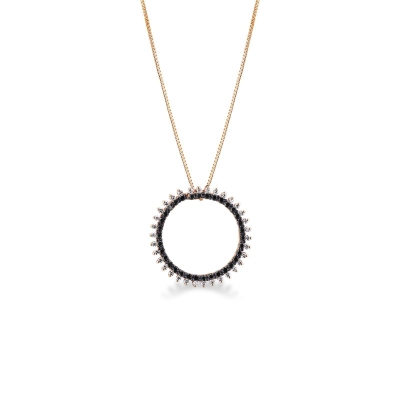 Collier en or rose 18k cercle diamants noirs taille brillante et diamants
