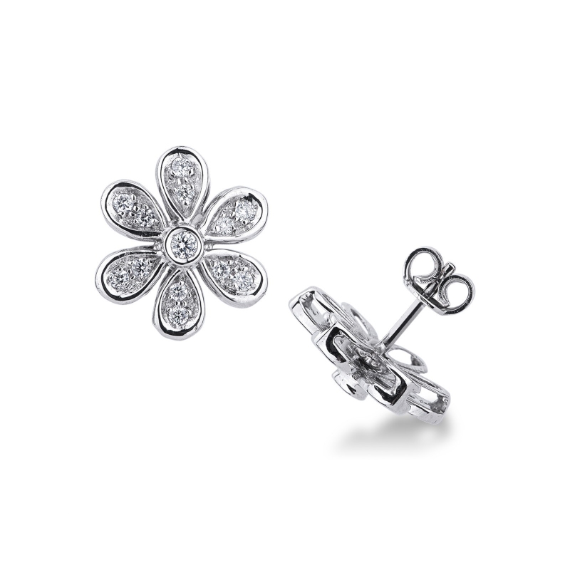 Boucles d’oreilles fleur en or blanc 18k avec diamants