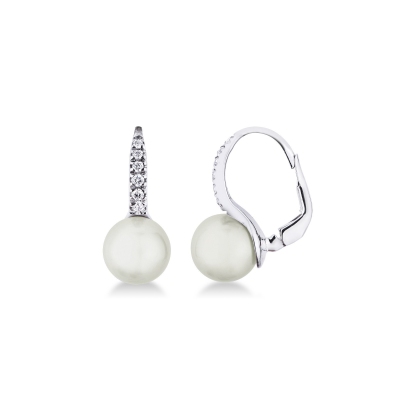 Boucles d'oreilles en or blanc 18 carats avec perle et diamants 