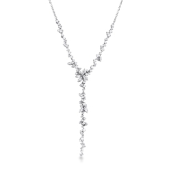 Collier en y or blanc avec cascade de diamants