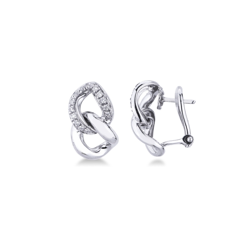 Boucles d'oreilles groumette en or blanc 18k avec diamants 