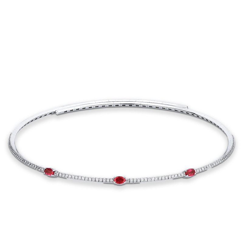 Choker  collier en or blanc avec rubis et diamants