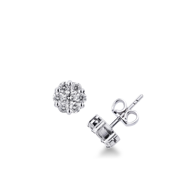 Boucles d'oreilles illusion en or blanc 18 carats avec un pavage de diamants