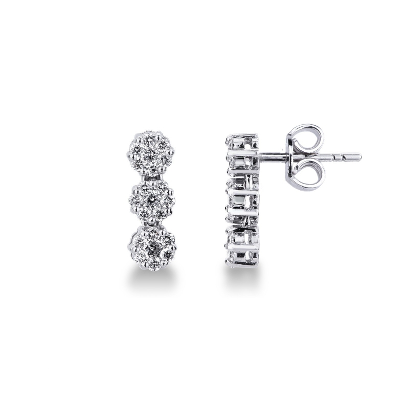 Boucles d'oreilles illusion en or blanc 18 carats avec diamants