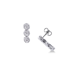 Boucles d'oreilles en or blanc 18 carats avec 3 fleurs en diamants