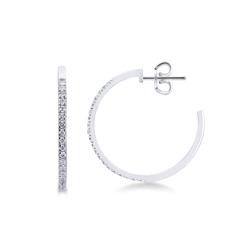 Boucles d'oreilles créoles ouvertes en or blanc 18k et diamants