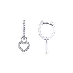 Boucles d'oreilles en or blanc 18k avec pendentif en forme de coeur