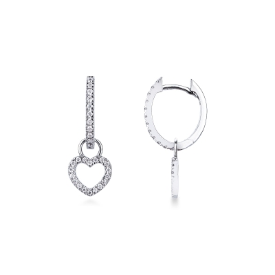 Boucles d'oreilles en or blanc 18k avec pendentif en forme de coeur