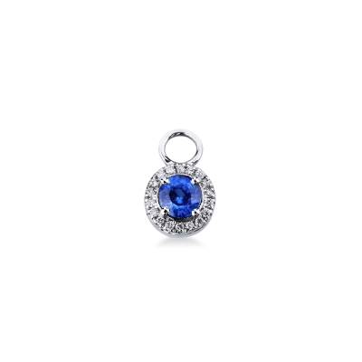 Charm halo en or blanc 18 carats avec saphir bleu
