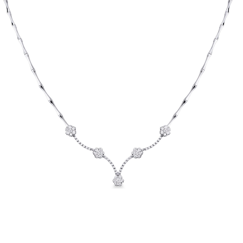 Collier semi-rigide en or blanc 18k avec diamants en forme de fleurs