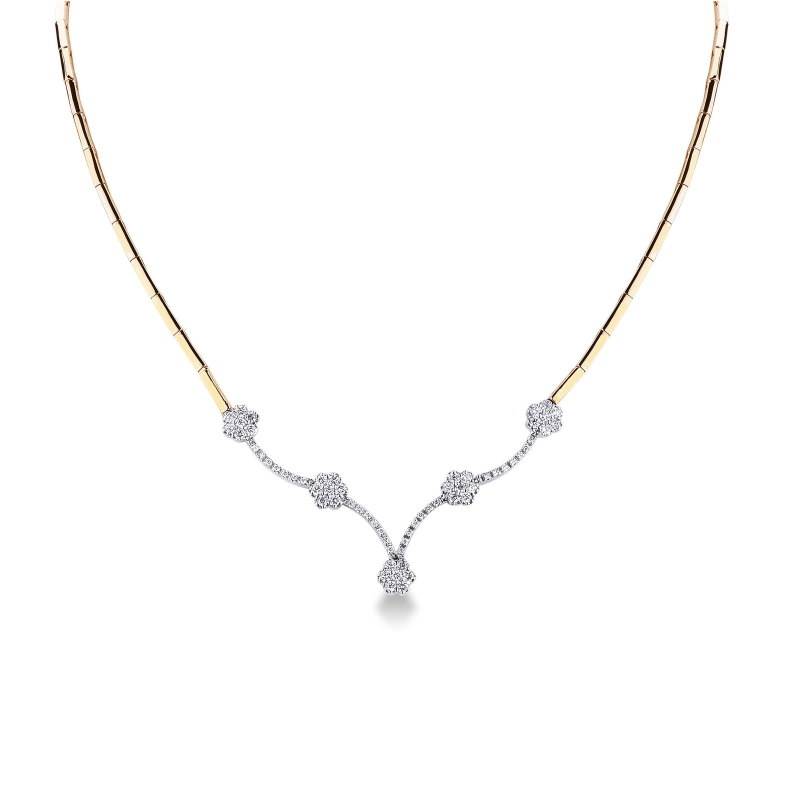 Collier semi-rigide en or blanc et jaune 18k avec diamants