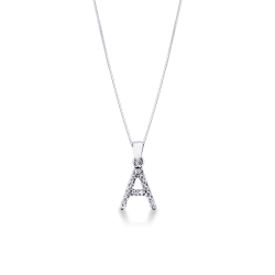 Collier avec la lettre  A en or blanc 18K et diamants