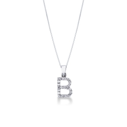 Collier or blanc 18k lettre B diamant 0,80 cm