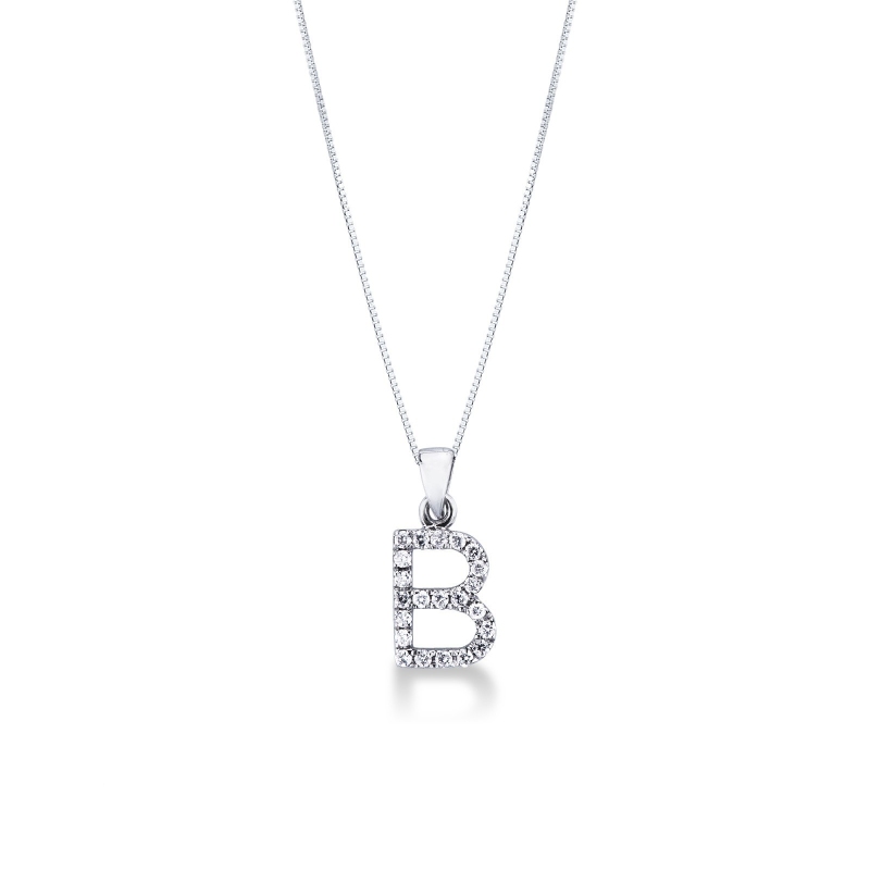 Collier or blanc 18k lettre B diamant 0,80 cm