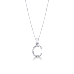 Collier lettre C or blanc 18k diamants