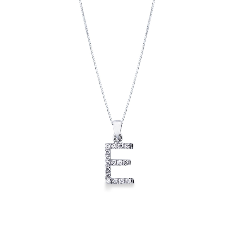 Collier avec lettre  E or blanc et diamants