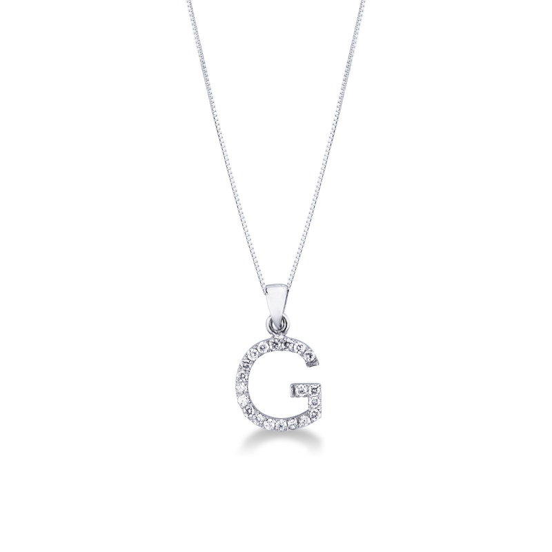 Collier lettre G or blanc 18k diamants