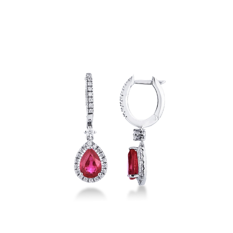 Boucles d’oreilles en or 18k avec goutte en rubis et diamants