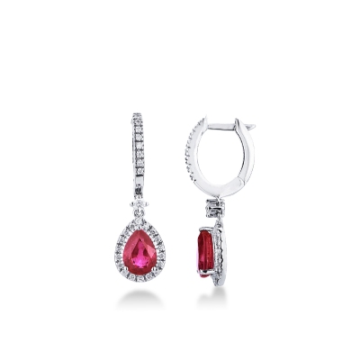 Boucles d’oreilles en or 18k avec goutte en rubis et diamants