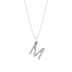 Collier en or blanc 18k avec lettre M sertie de diamants