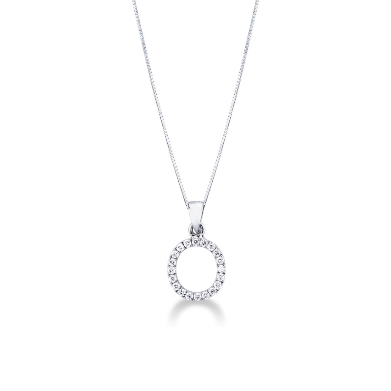 Collier avec lettre prénom  O en or blanc et diamants