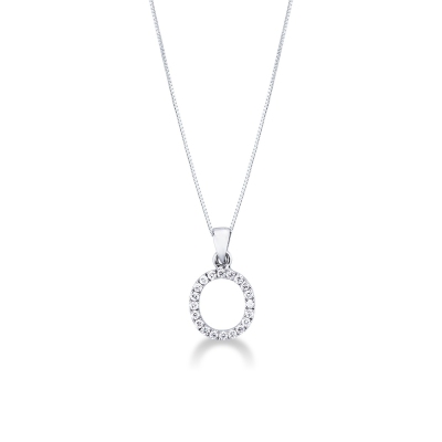 Collier avec lettre prénom  O en or blanc et diamants