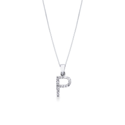 Collier avec lettre prénom  P en or blanc et diamants