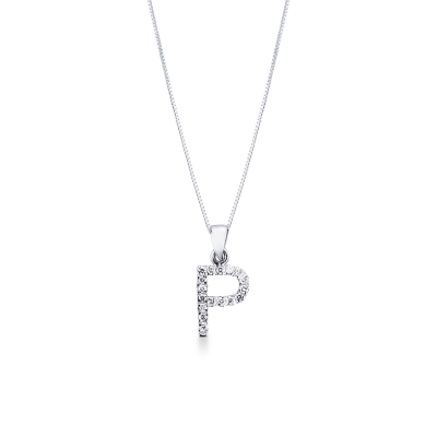Collier avec lettre prénom  P en or blanc et diamants
