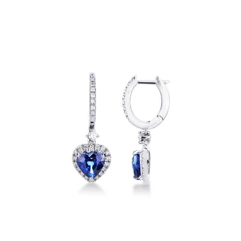 Boucles d'oreilles en or blanc 18k avec saphirs bleus 