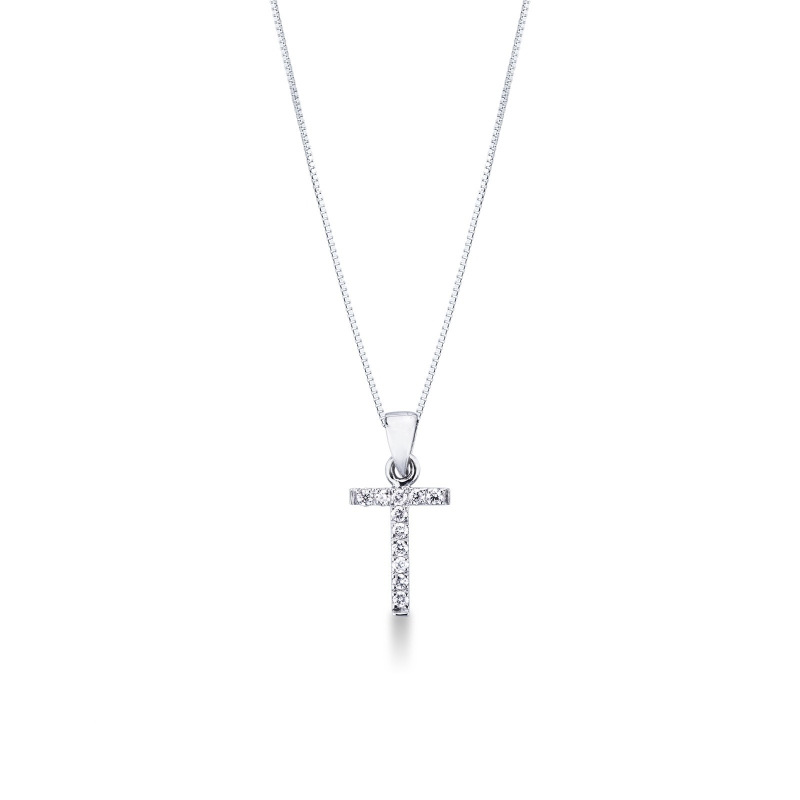 Collier avec la lettre  T en or blanc 18K et diamants