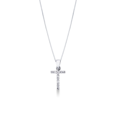 Collier avec la lettre  T en or blanc 18K et diamants