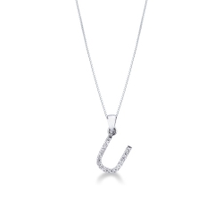 Collier avec lettre prénom  U en or blanc et diamants